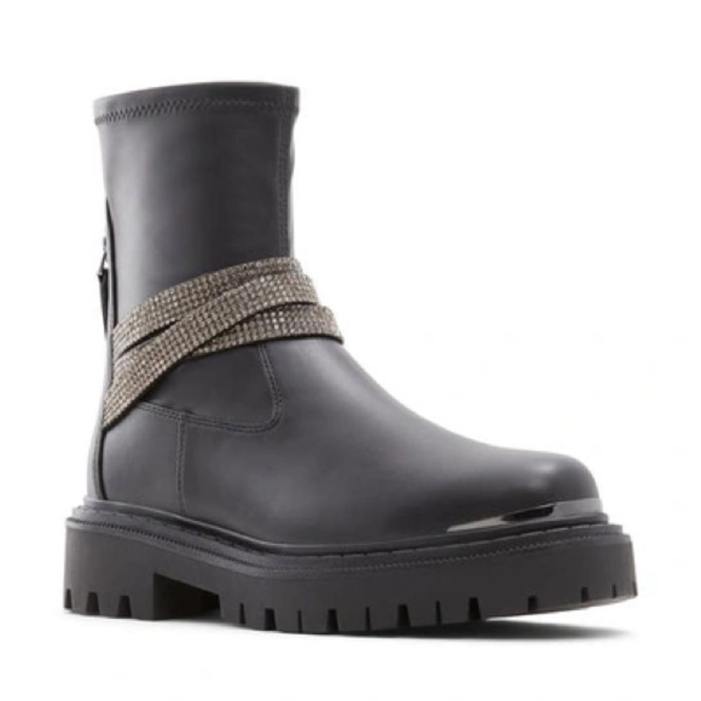 NIB Aldo Qirarin Black Boots with Rhinestone Detail Size 8.5
